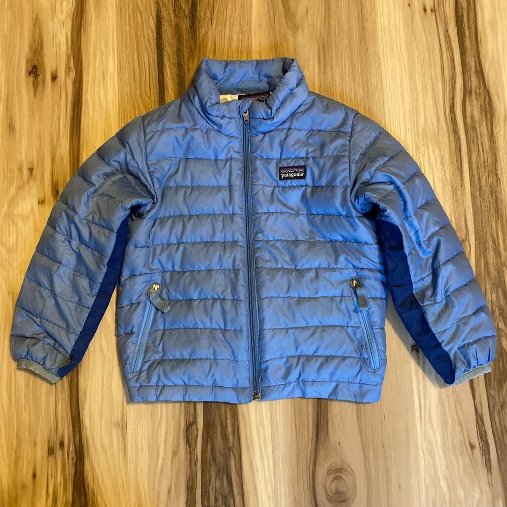Patagonia Kids Blue Down Sweater Puffer Jacket Full Zip Size 3T Play Condition